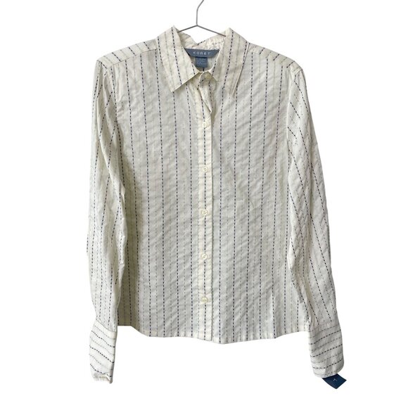 Koret Tops - Vintage 90s Koret Button Front Shirt Size Small Stripe Embroided Deadstock NEW